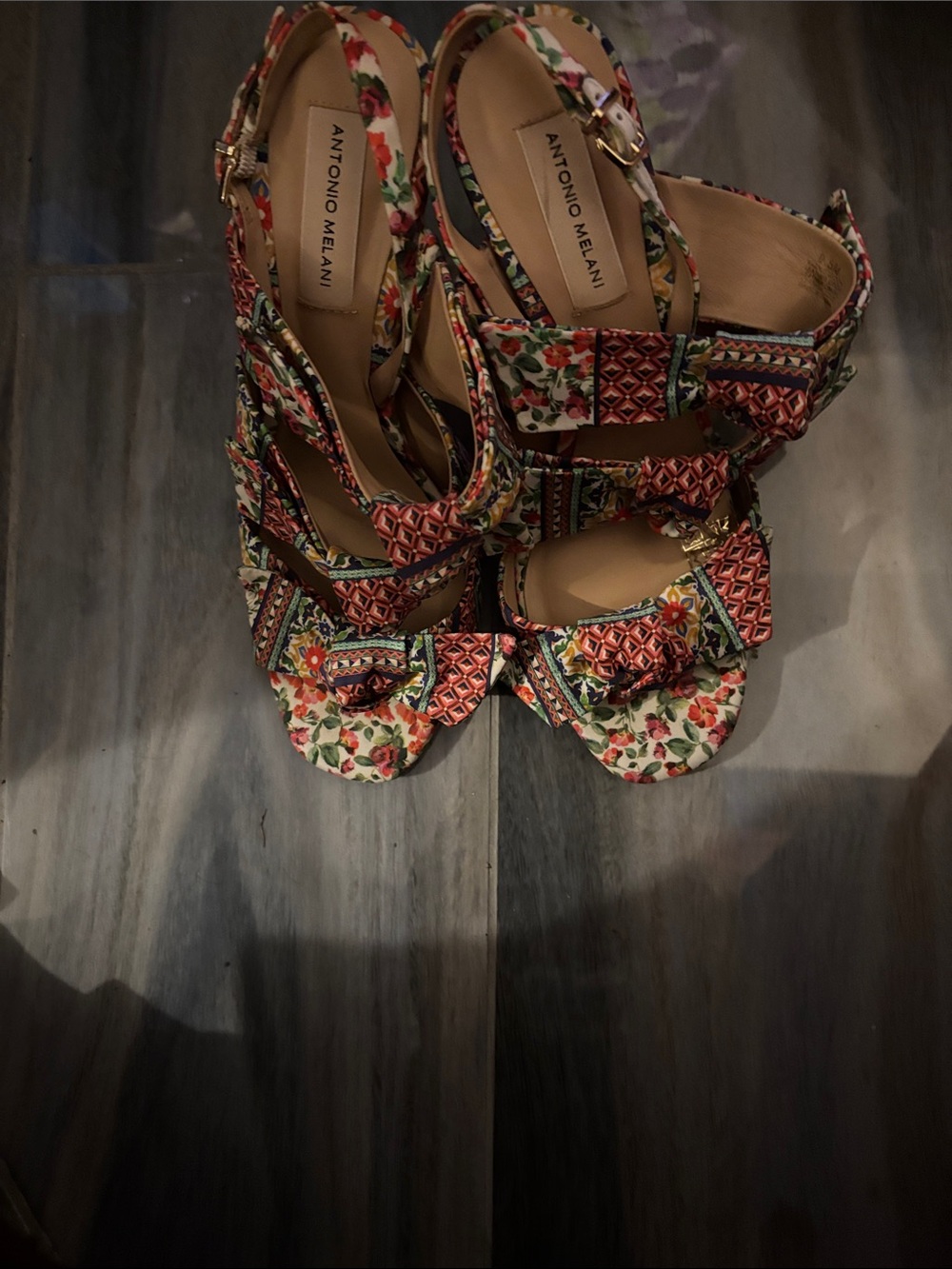 ANTONIO MELANI Multicolor Floral Print Wedge Sandals 4” heels - Picture 7 of 12